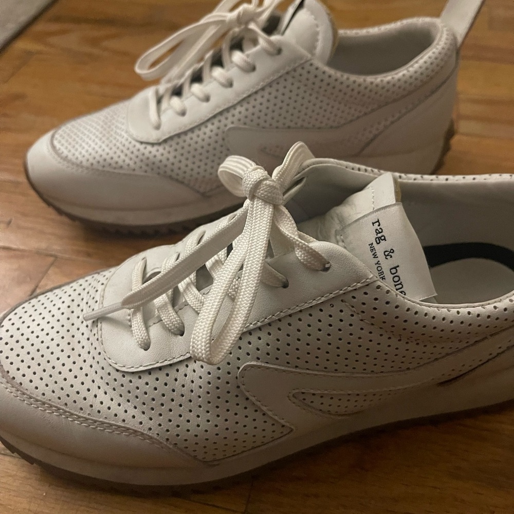 Rag & bone white perforated leather retro runner sneakers size 38 (8)
